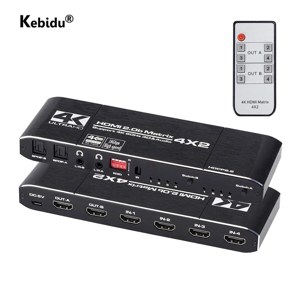 Коммутатор Сплиттер 4x2 4K 60 Гц HDMI совместимая матрица Поддержка HDCP 2 ИК