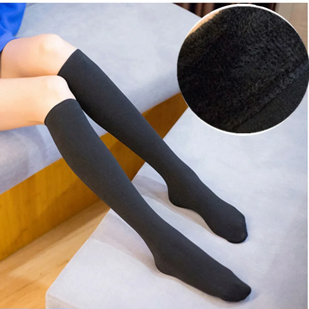 Теплые зимние женские толстые теплые длинные чулки кашемировые мягкие черные