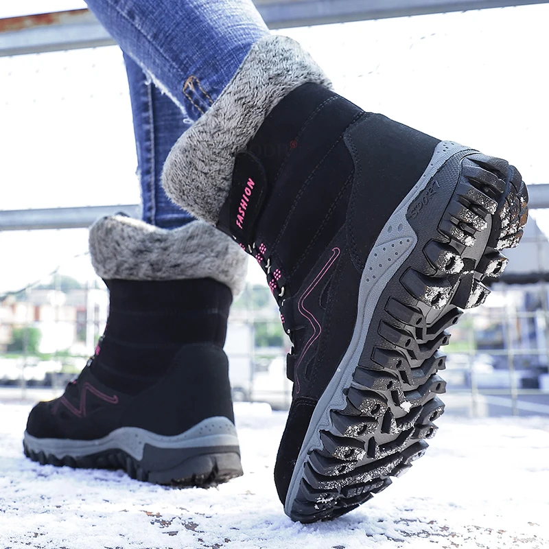 

2021 Brand New Fashion Suede Leather Women Snow Boots Winter Warm Plush Women's boots Waterproof Ankle Boots Flat shoes 35 42