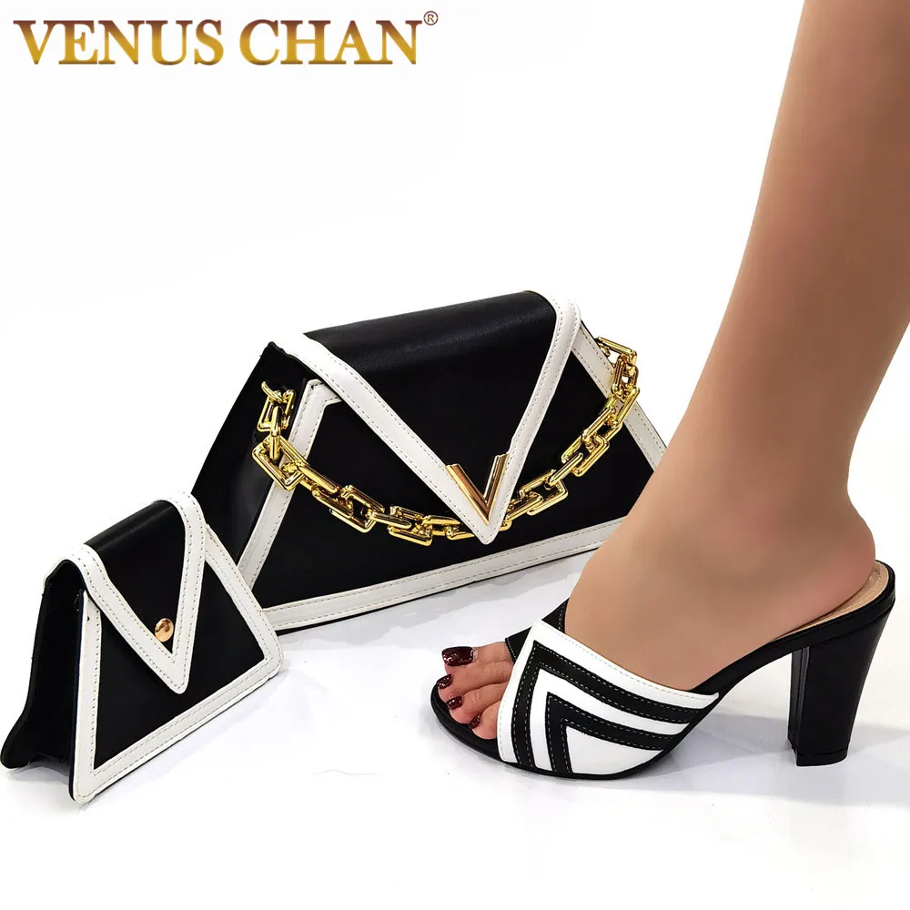 

High Quality New Design Italian Women Shoes Matching Bag Set in Black and white colors Shoes and Bag to Match