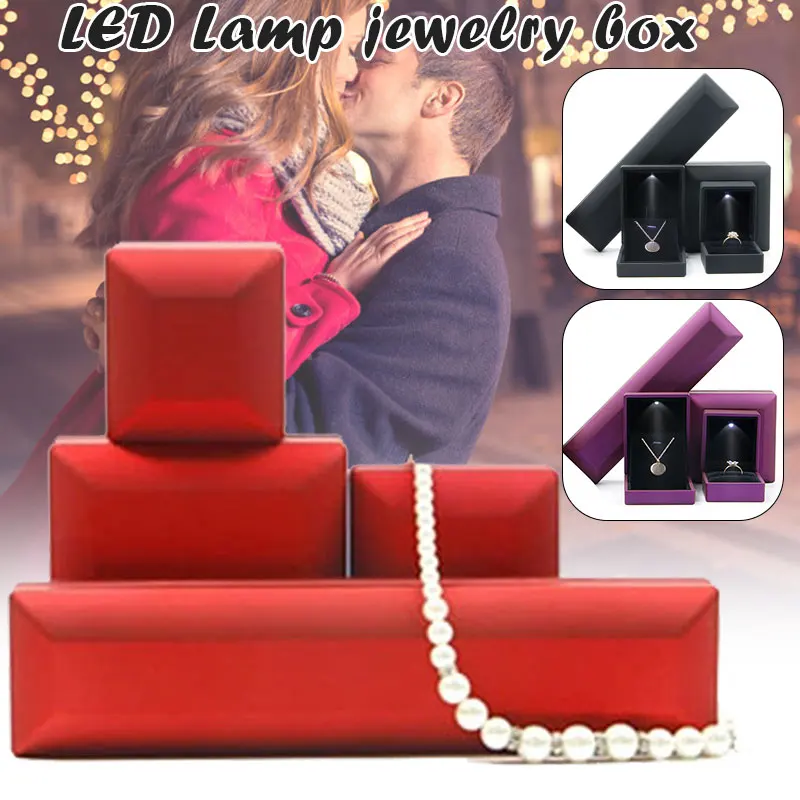 

Newly Rubber Painting Jewelry Box with LED Light Jewelry Display Gift Box for Proposal Engagement Wedding