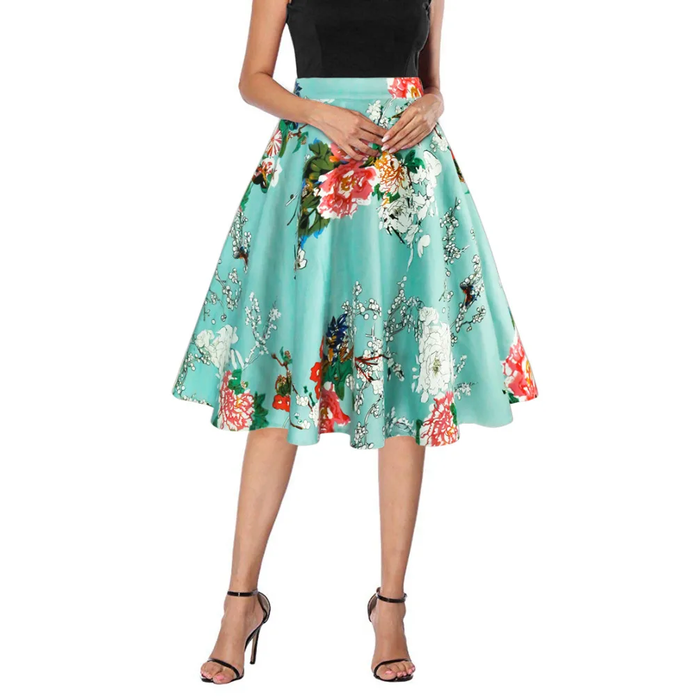 Женская юбка с высокой талией винтажный сарафан средней длины цветочным принтом