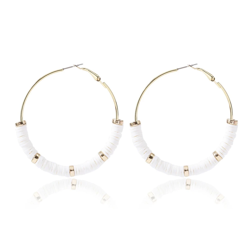 

DoreenBeads Fashion Polymer Clay Hoop Earrings For Women Daily Accessories Beaded Circle 5.5cm Dia, 1 Pair