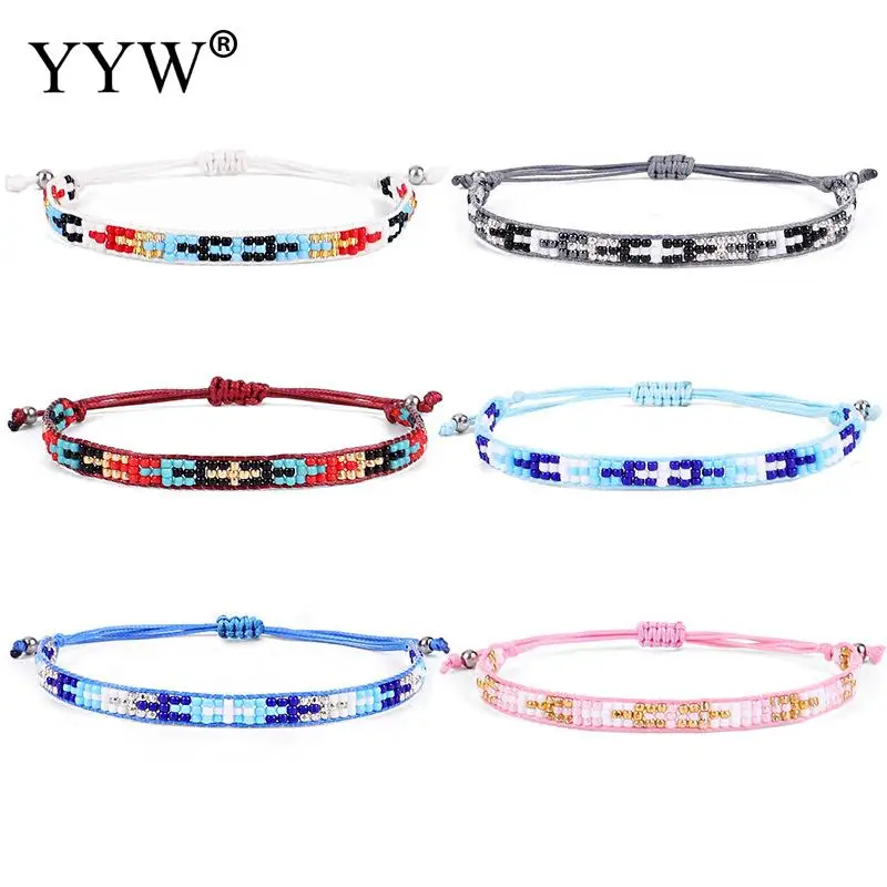 Винтажный женский браслет из нейлона с разноцветными бусинами круглвя плетеная