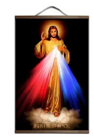 

Mercy of Jesus Canvas poster with wood scroll