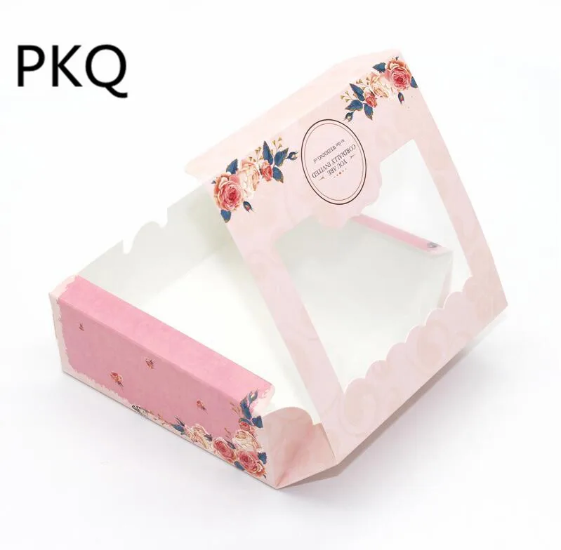 10 шт. розовый цветок коробка для торта с прозрачным окном Свадебная Упаковка