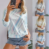 2020 graphic tees women casual tie dye crewneck long sleeve color block pullover camiseta mujer autumn shirts tops for women