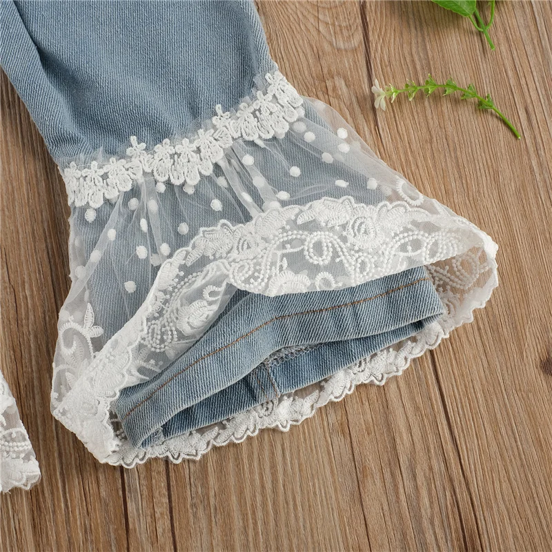 

Fashionable Clothes Kids Girl Flare Pants Fall High Waist Ruffle Lace Floral Bell Bottoms Wide-Leg Side Pockets Trouser 2-7Years