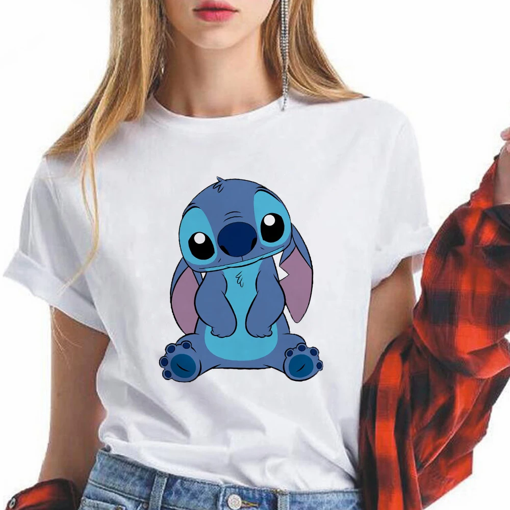 

Disney Lilo & Stitch Printing Drop Ship New T-Shirt Female Harajuku Style Black White Tee Kawaii Casual Top Clothes Short Sleeve