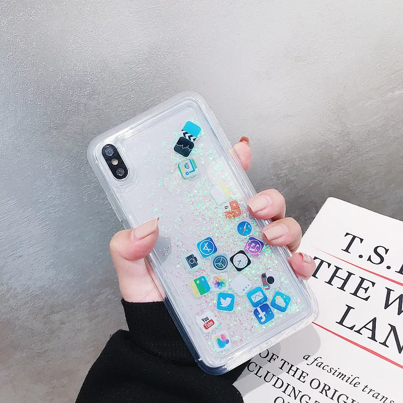 Swimming icon quicksand mobile phone case for iphone 6 6s 7 7s 8 Plus shockproof and X XS XR MAX Fundas |