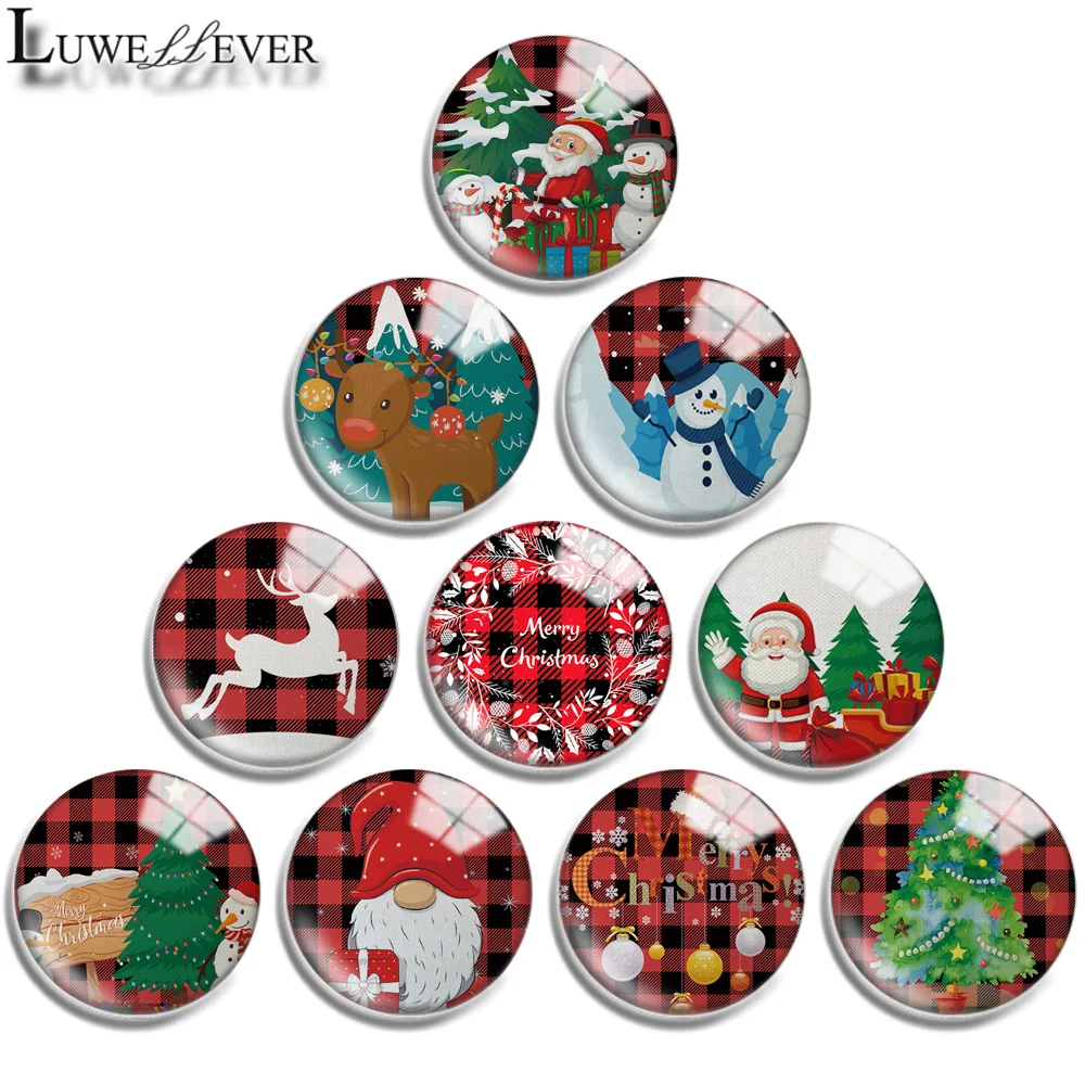 

10mm 12mm 20mm 25mm 30mm 40mm 746 Christmas Mix Round Glass Cabochon Jewelry Finding 18mm Snap Button Charm Bracelet