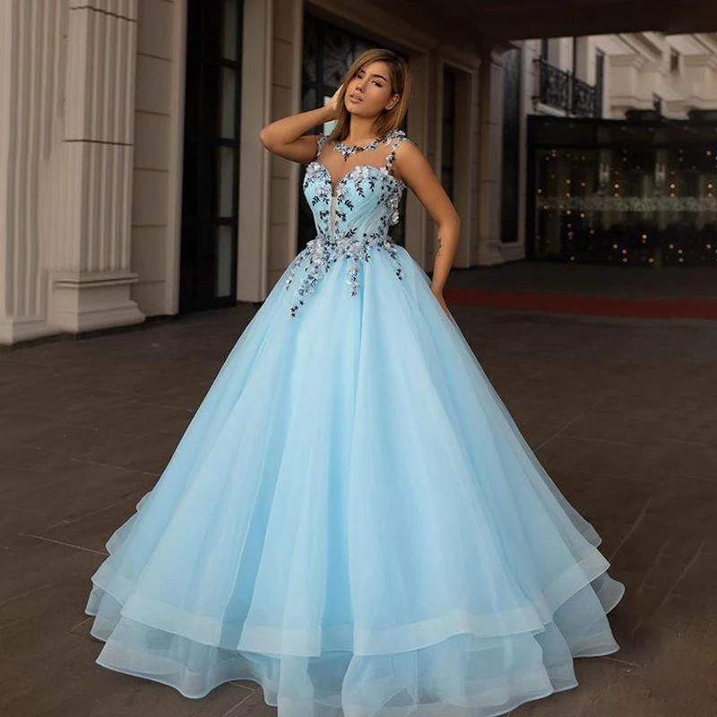 

SoDigne 2021 Blue Prom Dresses Jewel Lace Appliques Beads Evening Gowns A Line Formal Party Dress Custom Made