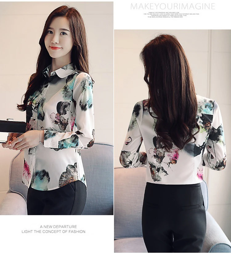 Женская шифоновая блузка, рубашка,, женская одежда, длинный рукав, Blusas, шифон, женские офисные блузки, с принтом, в полоску, в горошек, для девушек, OL, Топ