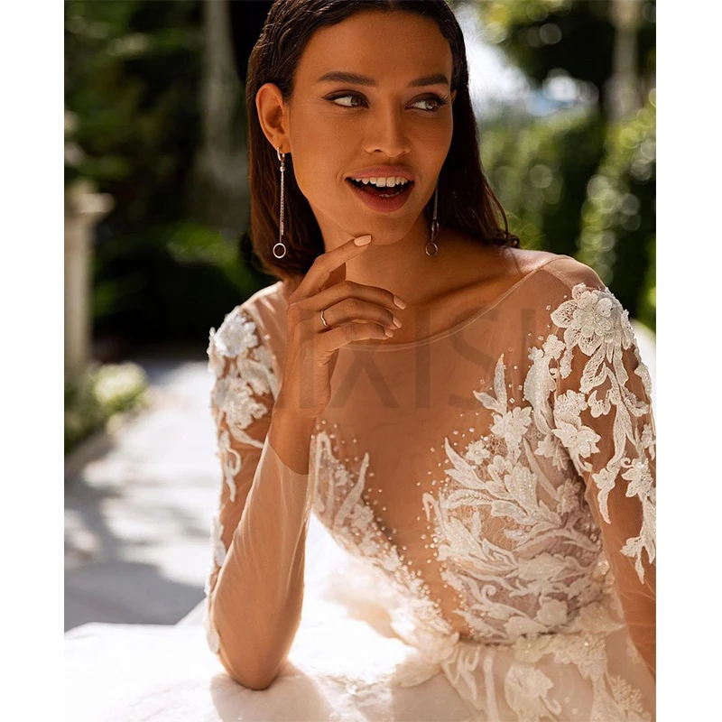 Жасминовое свадебное платье без бюстгальтера иллюзия глубокий вырез длинный