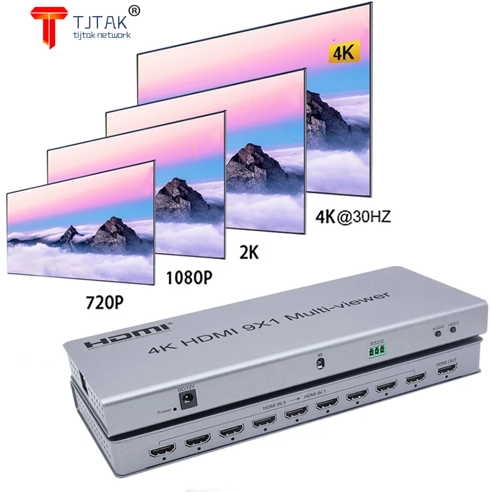 

4K HDMI 9x1 Quad Multi-viewer HDMI Switcher 9 in 1 out Seamless Multiviewer Switch IR Screen Divider Converter