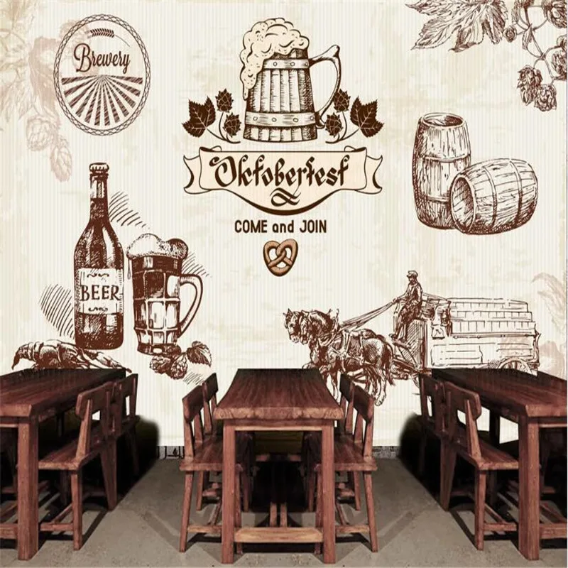 Европейская и американская ретро ручная роспись пивные бочки для вина настенная