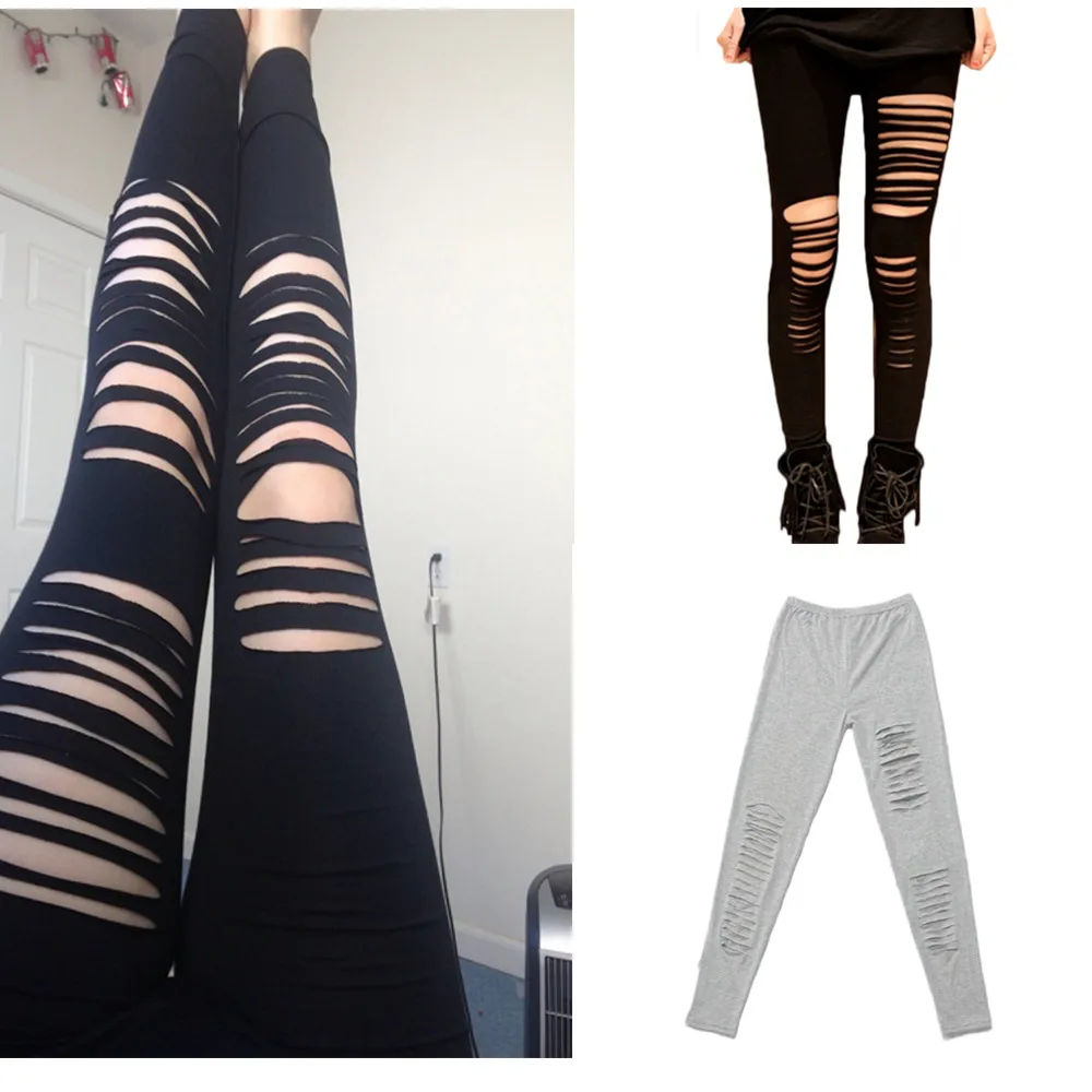 

Women Lady Punk Hole Ripped Slit Split Leggings Party Gothic Pants Hot Selling