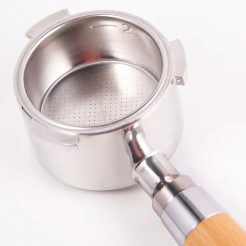 

Espresso Coffee Machine Handle Stainless Steel Bottomless 51mm Three Ears Household Solid Wood Coffee Machine Handle