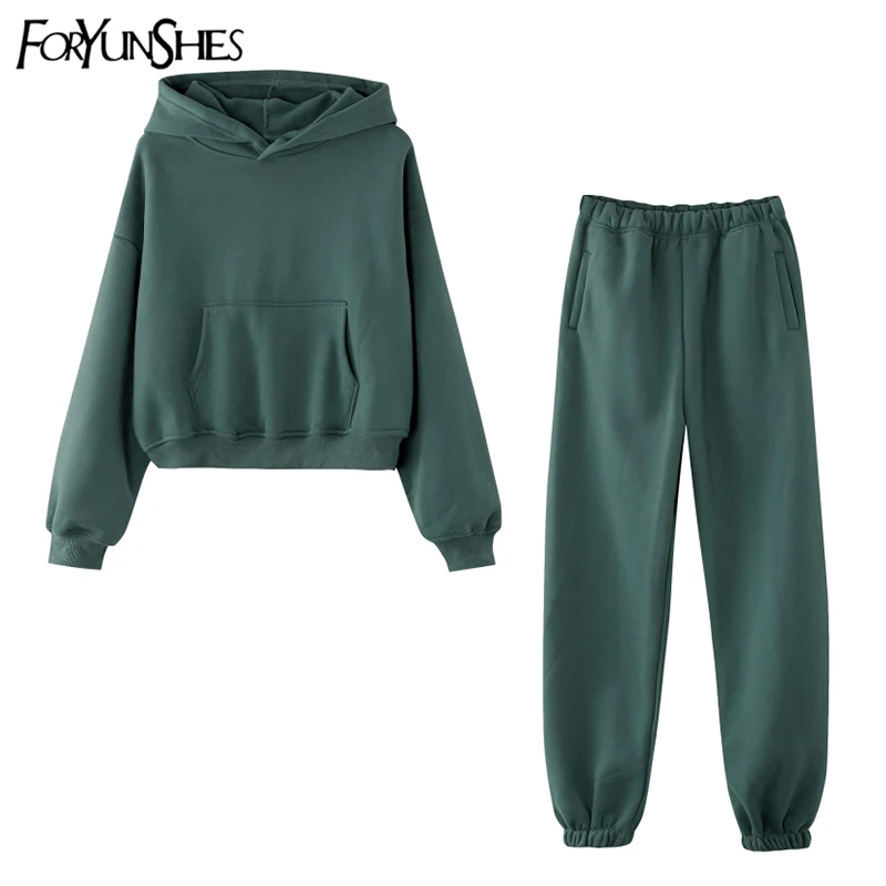Two Piece set Women Tracksuit Casual Short Hoodies Outfits Sweatshirt Fleece 100% Cotton Jogging Pant Suit Sports 2021 Spring |
