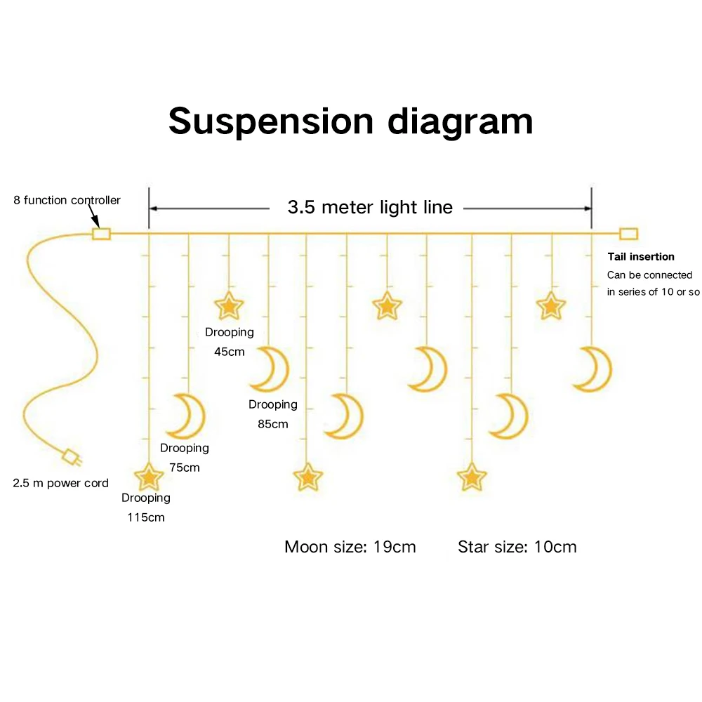 Moon Star Lamp LED String Light Ins Christmas Holiday Lighting Indoor Bedroom Living Room Window Decoration 220V Fairy | Лампы и