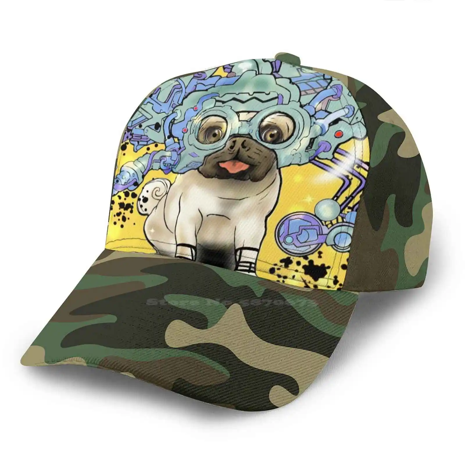 Сверх-Мопс. В стиле хип-хоп на плоской подошве шляпа с сеткой машина мопса Юмор