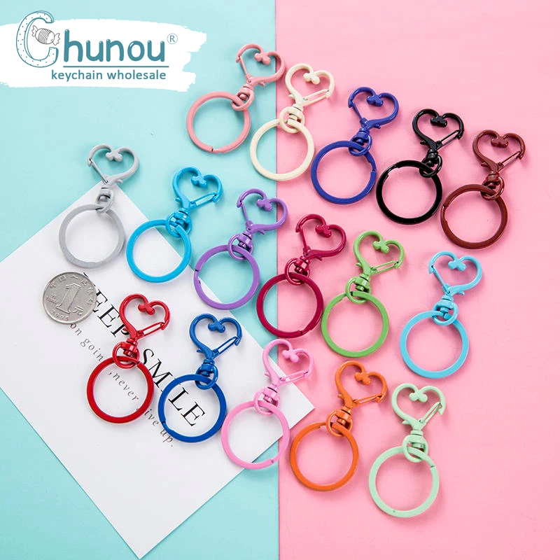 5 шт./лот цветные брелки в форме сердца застежки крючки для омаров ключей кольца