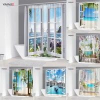 all kinds of 3d scenery windows shower curtains home decoration curtains with hooks can be washed waterproof mildew 240180cm