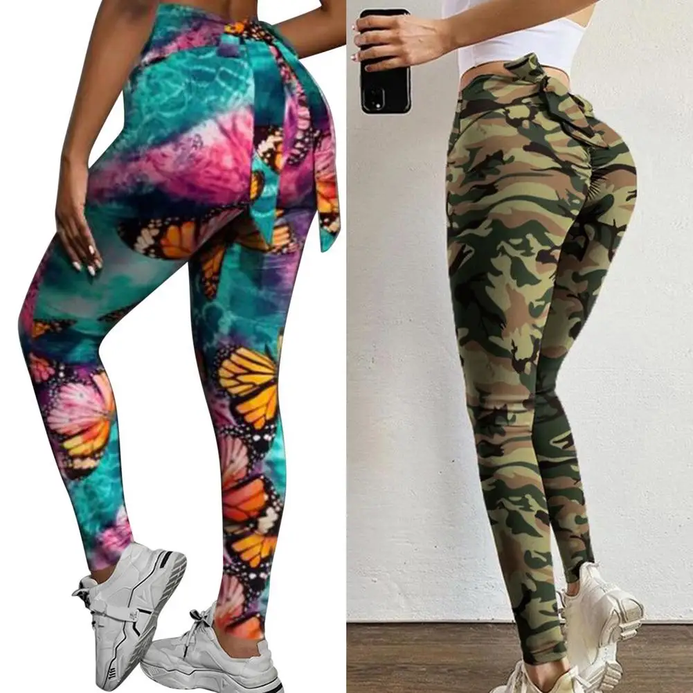 

Peach Hip Sexy High-waist Trouser Butterfly Printing Women Yoga Leggings Pencil Pants Breathable Sweat-absorbent Slim