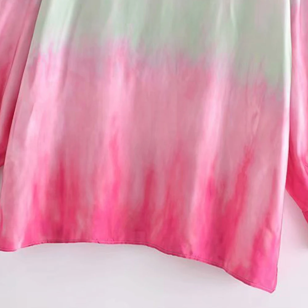 

ZREDARA 2021 summer women's temperament all-match lapel single-breasted tie-dye silk texture shirt long-sleeved blouse