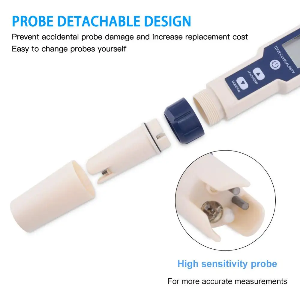 

5 in 1 TDS/EC/PH/Salinity/Temperature Meter Digital Water Quality Monitor Tester for Pools, Drinking Water, Aquariums