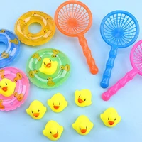 5pcsset mini pool floating rubber squeaky duck fishing net swimming rings kids swimming pool toys for party accessories