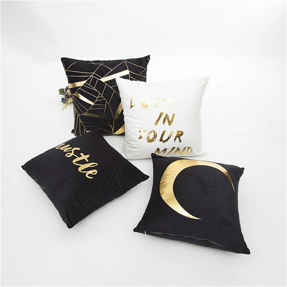 

1PC Simple Trend Black Background English Letters Bronzing Home Decor Pillowcase Car Couches Sofa Cushion Cover Pillow Case