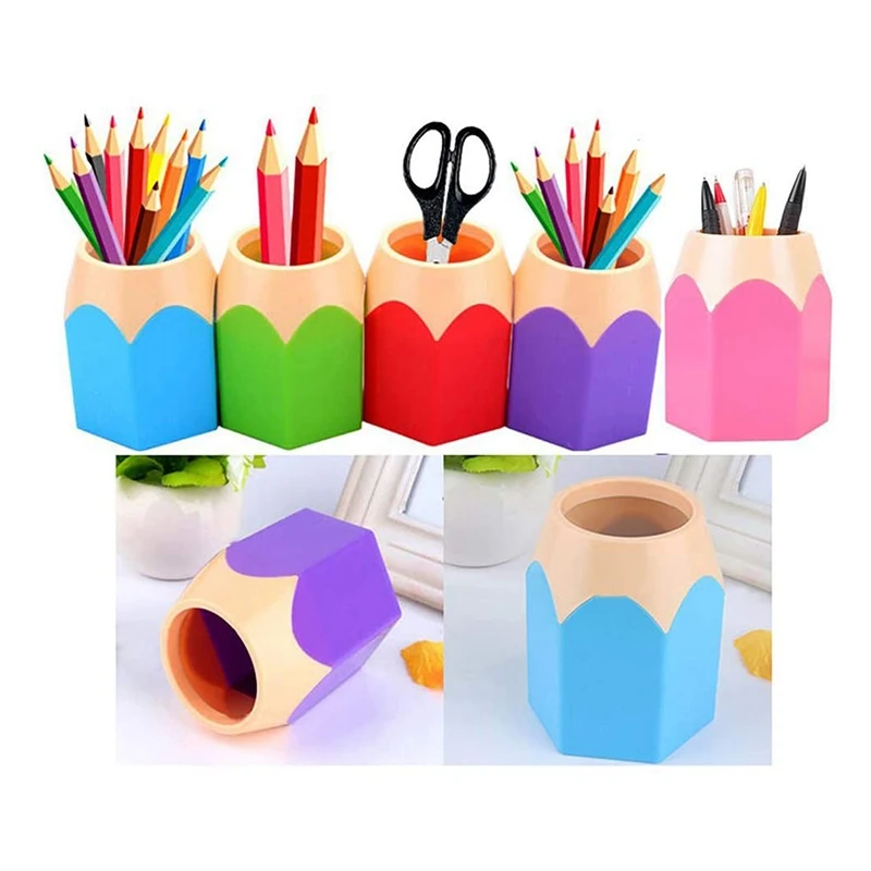 

5 Pcs Pencil Holders Stationery Desk Organizer & 1 Pcs Metal Bookshelf Bookends Book Desk Organizer Storage Holder