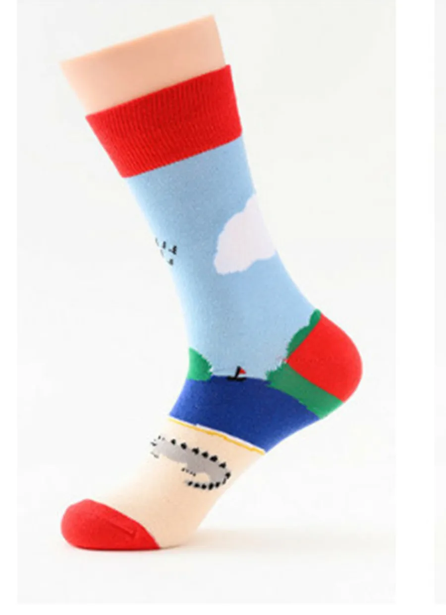 Stockings trend small white bull king cartoon animal splicing with cotton stockings brand men's and women's | Женская одежда