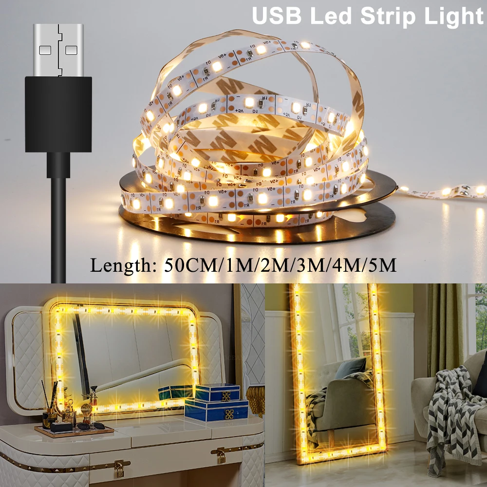 DC 5V с питанием от USB СВЕТОДИОДНЫЙ светильник лента 60 светодиодов/M 2835SMD HD ТВ