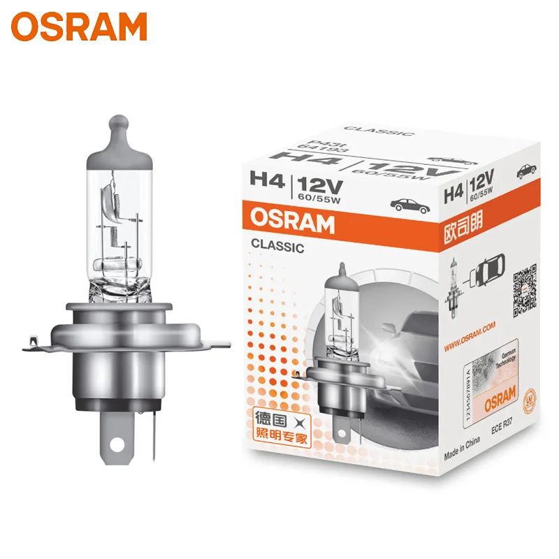 

OSRAM H4 9003 HB2 Standard Hi/lo Beam Car Halogen Headlight Auto Bulb 3200K 12V 60/55W P43t 64193 Original Lamp (Single)