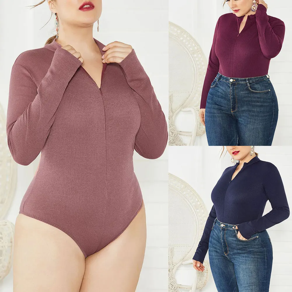 

Женский трикотажный комбинезон с длинным рукавом и воротником-стойкой