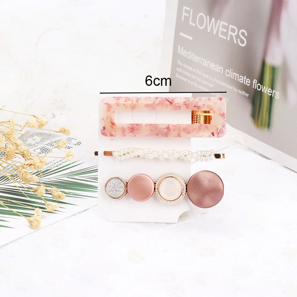 2020 3 шт./компл. корейские модные золотистые розовые акриловые полые заколки для