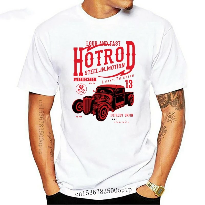 

New Fashion 2021 Top Tee Mens Hotrod Steel In Motion Mens T-Shirt Lucky Classic American Car Enthusiast Print T Shirts Men
