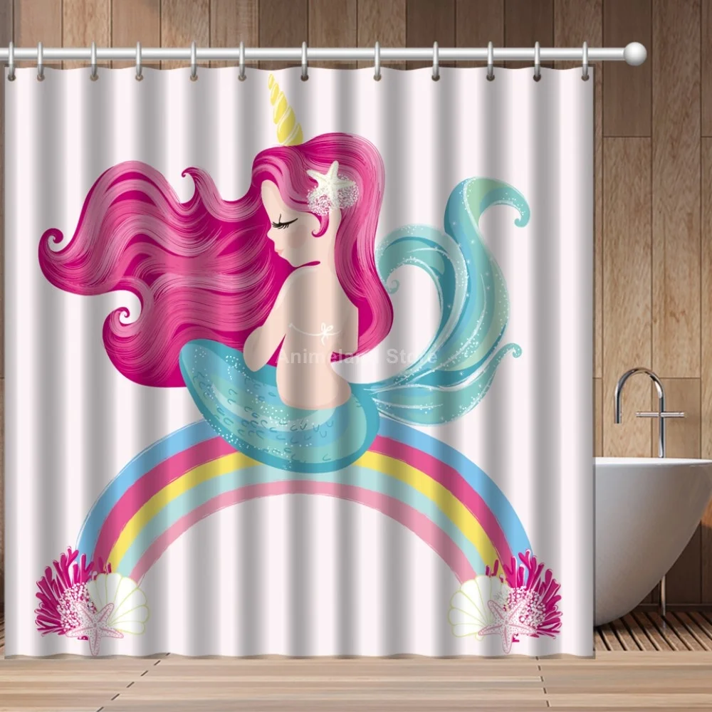 Занавеска для душа с 3D-принтом русалка девочек | Дом и сад