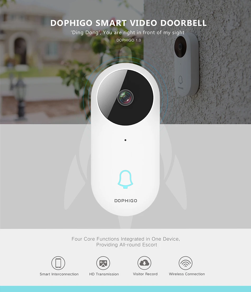 Смарт-видео Dophigo на батарейках 960P Wifi дверной Звонок камера бесплатное Облачное