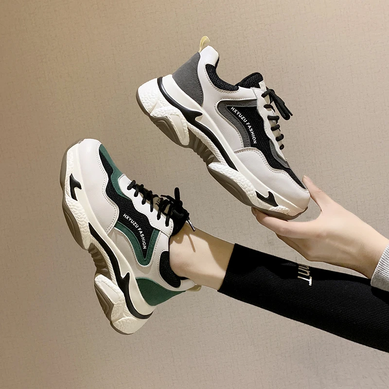 Женские кроссовки на массивной платформе повседневные разноцветные шнуровке