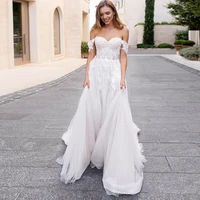 charming sweetheart off the shoulder wedding dresses 2021 a line lace appliques tulle bridal gown open back sweep train