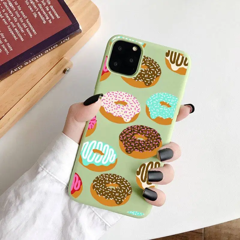 

Girly cute donut cake Phone Case Green Candy Color for iPhone 6 7 8 11 12 s mini pro X XS XR MAX Plus