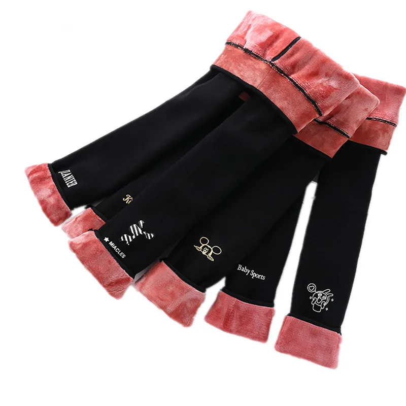 Двойные зимние леггинсы для девочек детские теплые штаны из плотного бархата wild