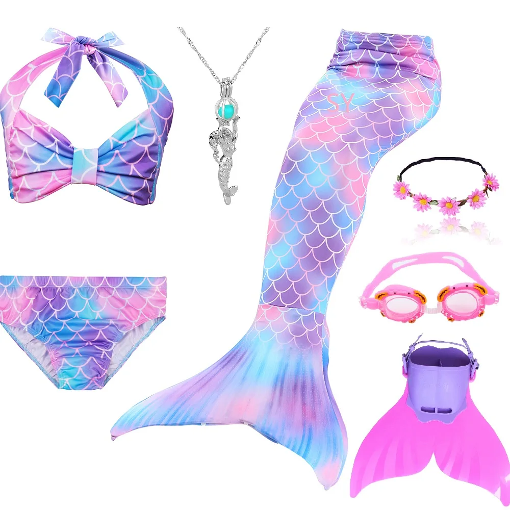 Детский купальный костюм с хвостом русалки для девочек плавниками бикини платье