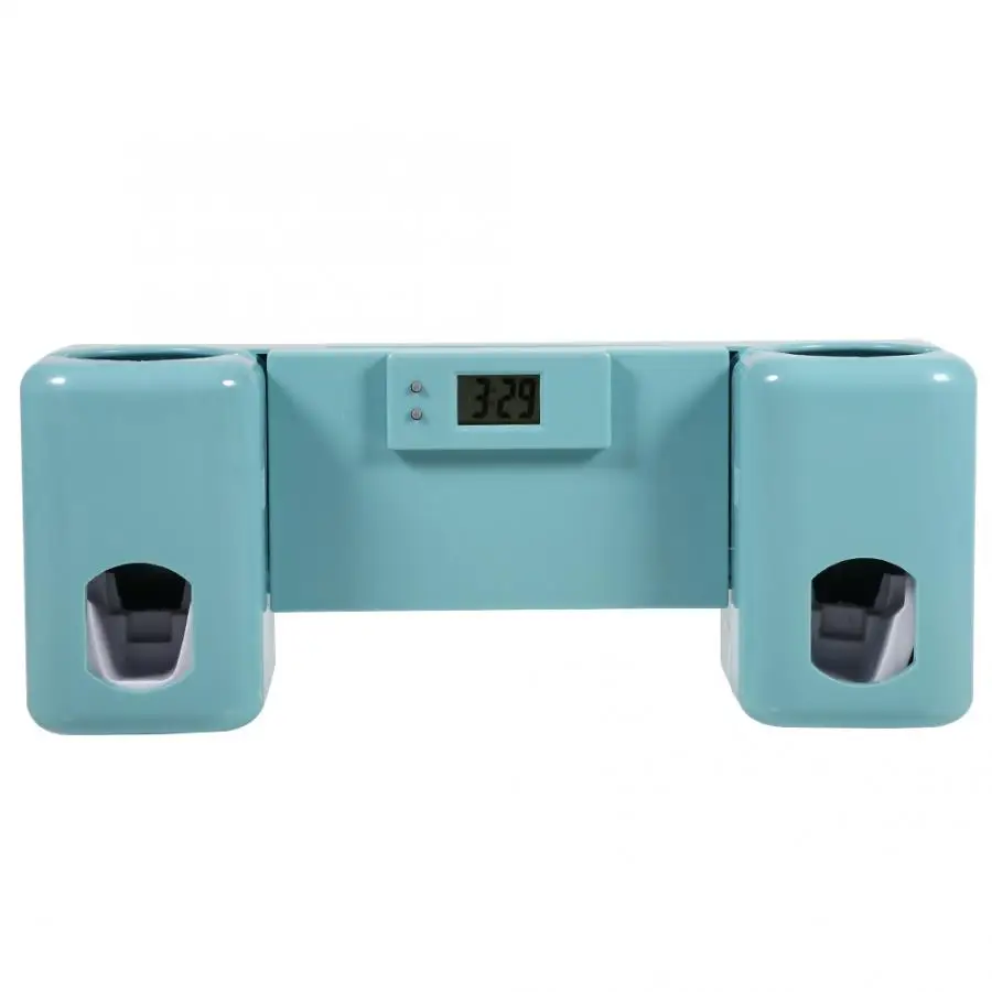Auto 2 Toothpaste Dispenser + 5 Tooth Brush Holder Wall Mount Stand Rack W/Clock Bathroom Supplie Toiletries | Дом и сад
