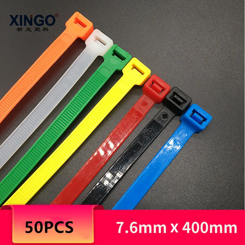 Самоклеящиеся нейлоновые кабельные стяжки Xingo 8x400 мм 50 шт. пластиковые на молнии
