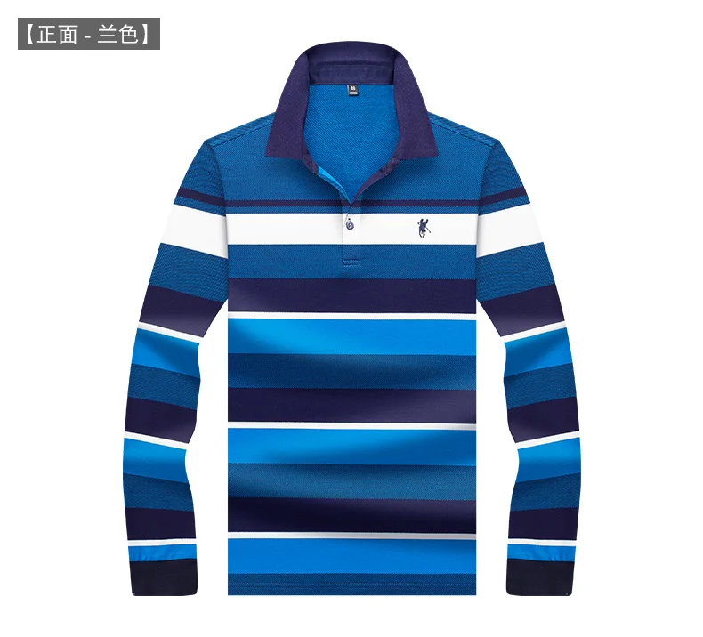 

Spring and Autumn Business Casual Paul Men's Long-sleeved T-shirt Men's Lapel Striped Polo Shirt Large Yards T-shirt In Youth