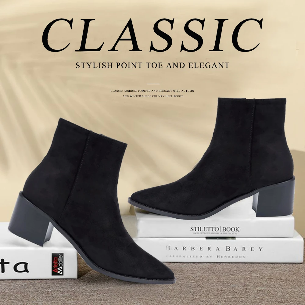 Maxmuxun/женские ботильоны с острым носком ботинки на квадратном среднем каблуке